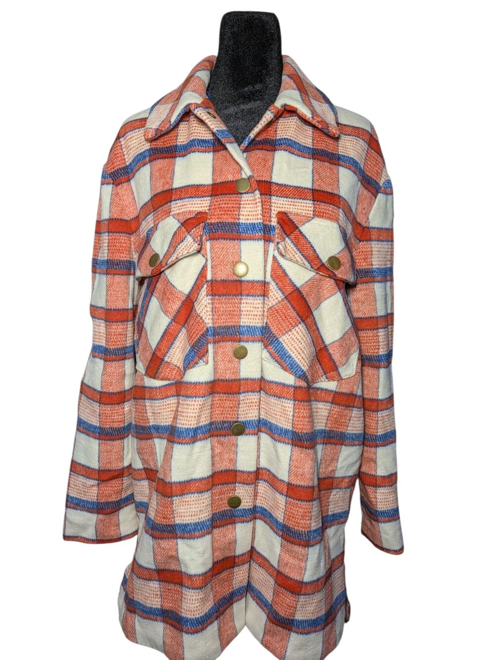 Hutch x Anthropologie Donna Plaid Shirt Jacket Shacket Women's Sz S Orange Blue - Picture 2 of 11